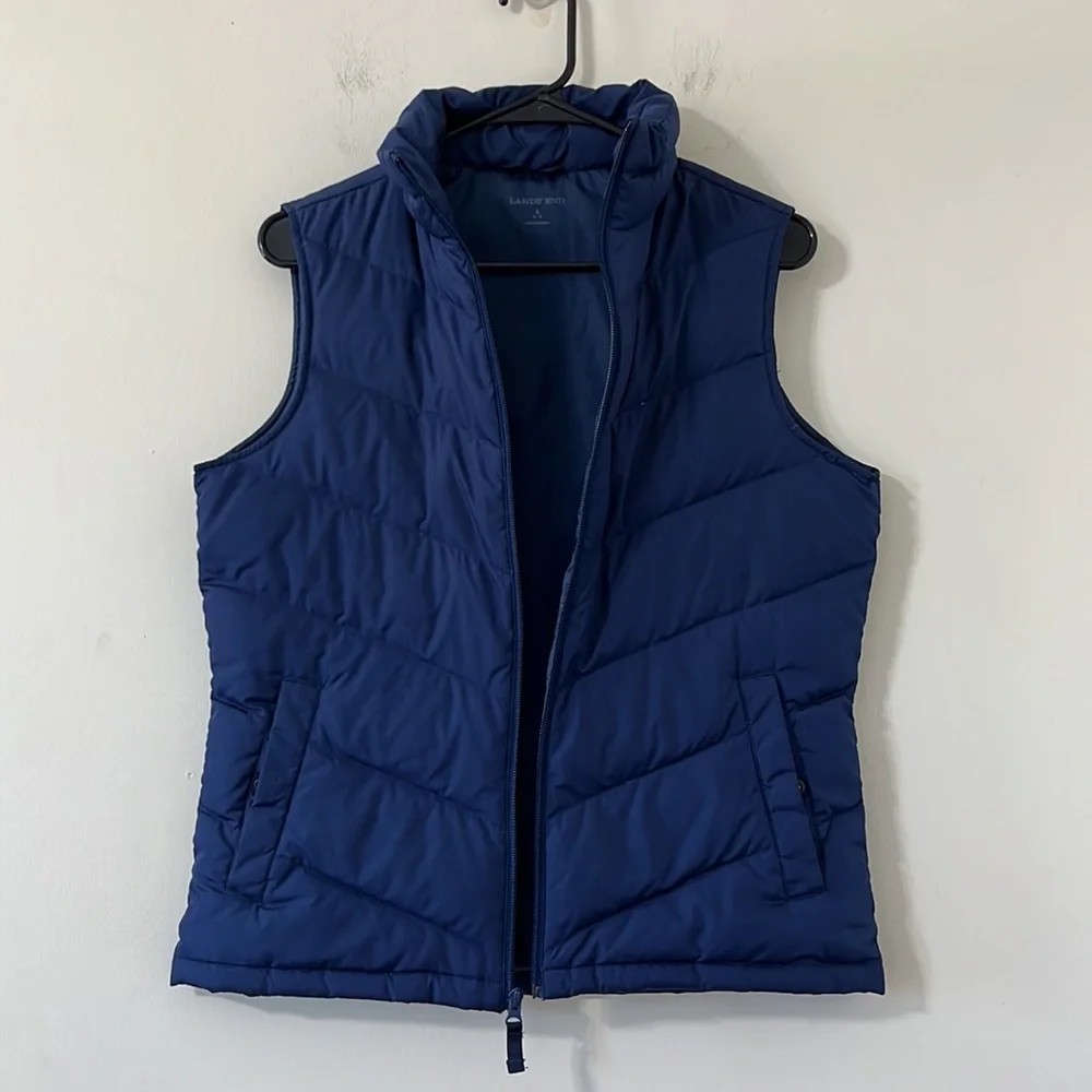 Land’s End Navy Blue Down Feather Puffer Vest Size Small - Picture 2 of 6